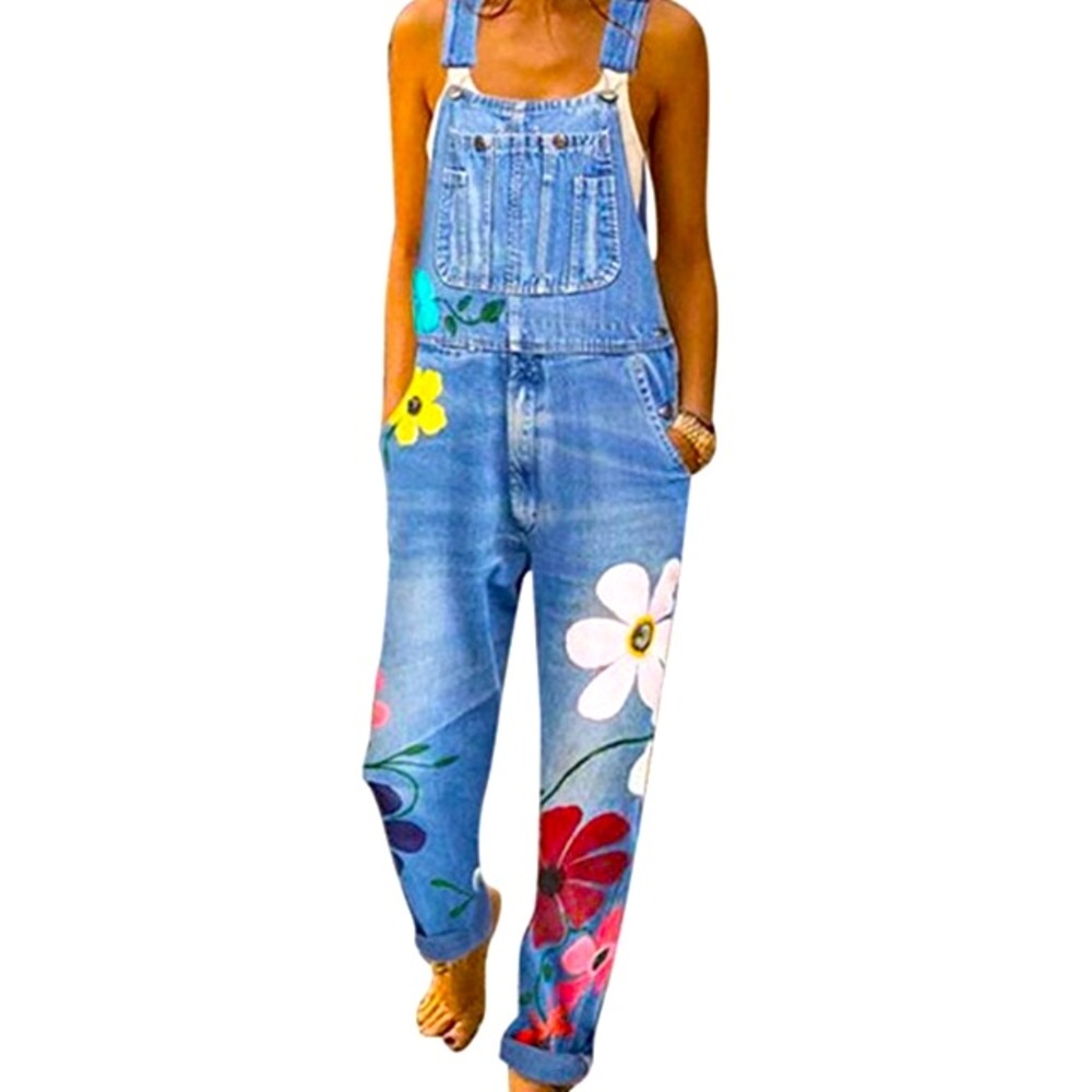 🌸Boho Floral Denim Overalls